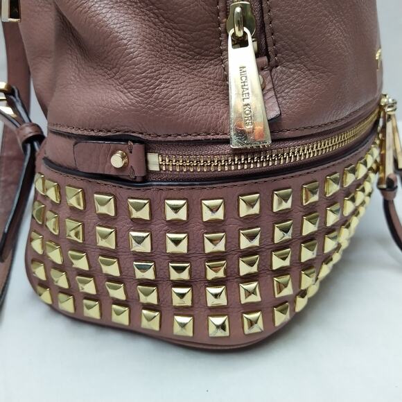 Michael Kors Rhea Pink Pebbled Leather Studded Top Handle Zipper Backpack main image 12